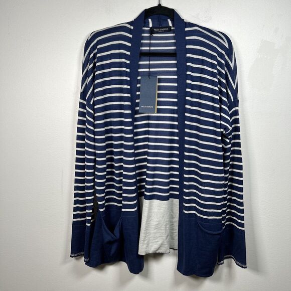 Piazza Sempione Sweaters - PIAZZA SEMPIONE Silk Wool Womens Sz 48 Large Blue White Cardigan NWT Nautical